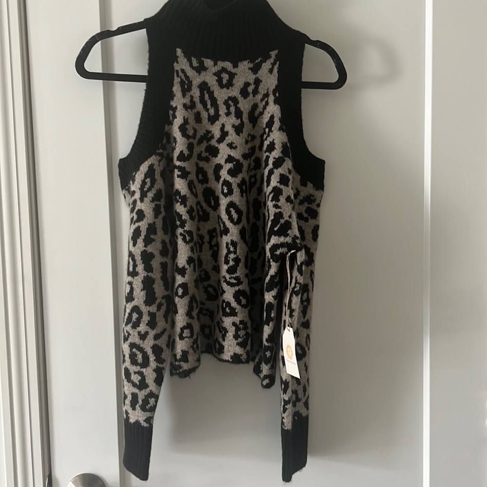 Leopard cold shoulder sweater